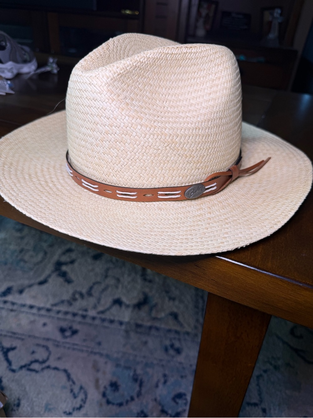 Men's Natural Straw Fedora with Tan Leather Band